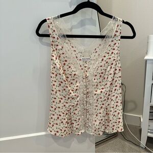 Reformation Cristina Top in White Red Floral Sleeveless Lace